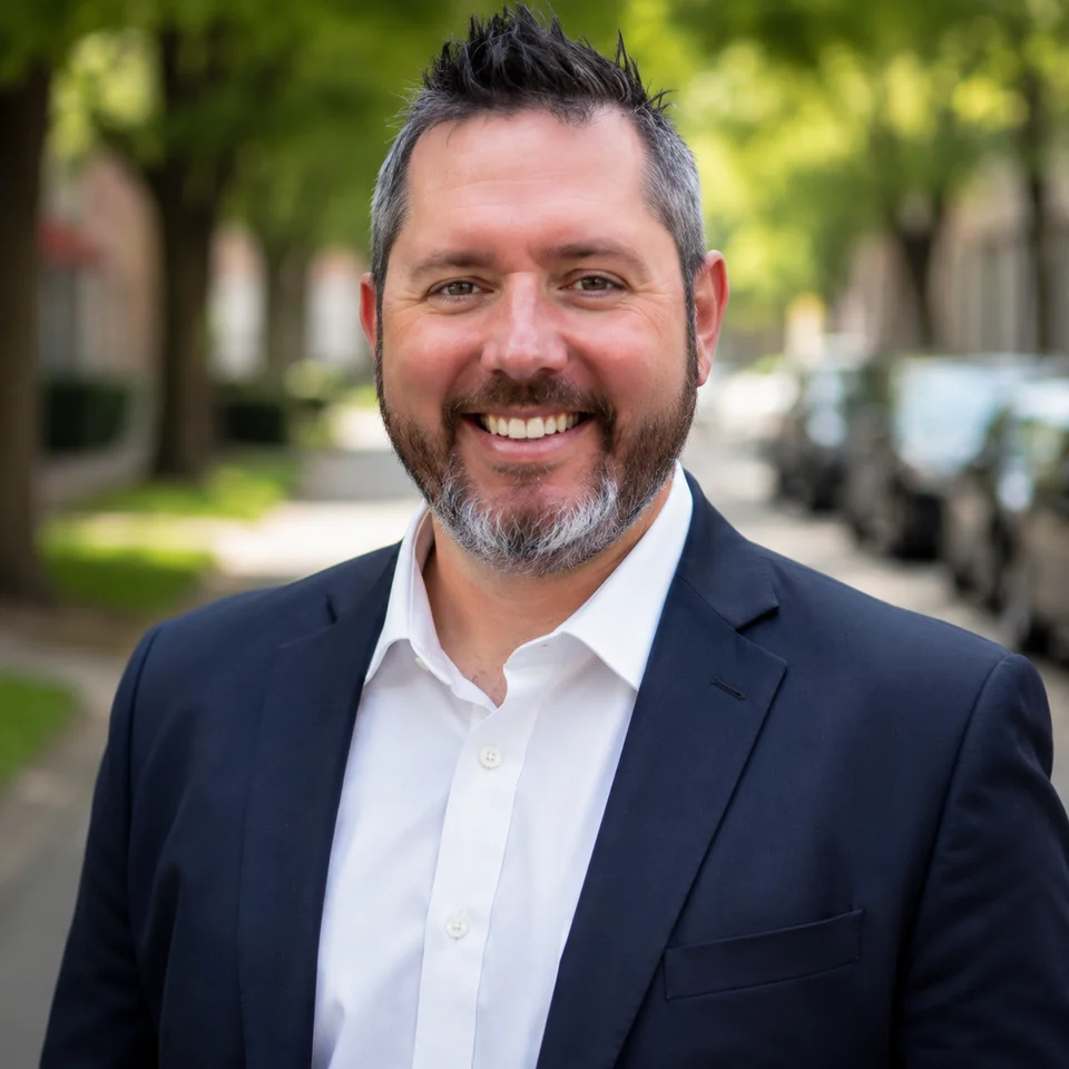 Portrait of Jeff Garrett, founder of GVP, smiling on a tree-lined street.